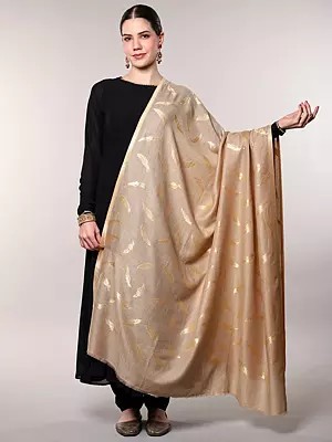 Lightweight Shawl with Zari woven Leaves from Amritsar