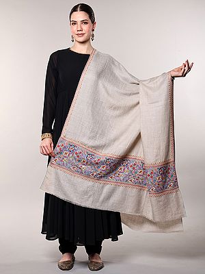 Pure Pashmina Palladar Shawl with Floral Sozni Embroidery by Hand from Kashmir