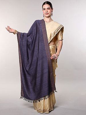 Reversible Kullu Stole with All-Over Chevron Weave and Stripe Border