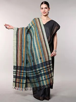 Multicolor Stripe Woven Coarse Wool Shawl from Kutch
