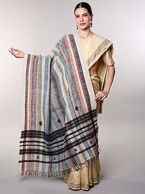 Multicolor Stripe Woven Coarse Wool Shawl from Kutch