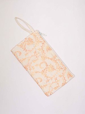 Pouch Bag with Floral Aari Embroidery and Zipper Closure