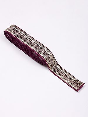 Plum-Purple Fabric Border with Zari-Sequins Embroidery