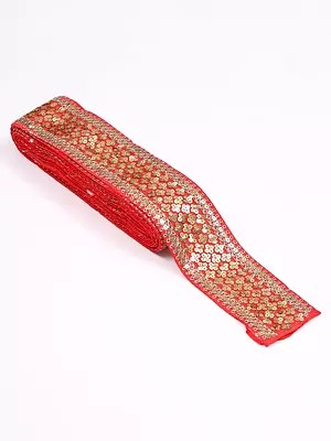 True-Red Sequins Embroidered Fabric Border with Zari work