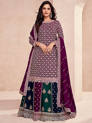 Women's Heavy Thread Sequin Embroidery Chinon Gharara Suit With Dupatta For Grand Festive And Wedding Wear