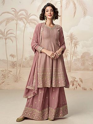 Elegant Peplum Style Georgette Salwar Kameez With Multi Thread Sequin Embroidery Work For Women Festive Wear