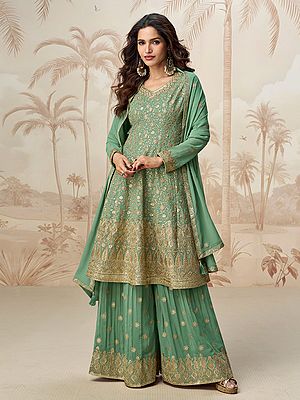 Regal Georgette Peplum Style Salwar Kameez With Multi Thread Sequin Embroidery Work For Women