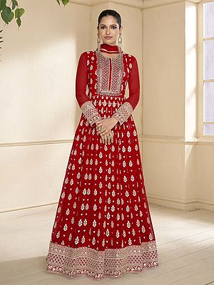 Majestic Viscose Silk Anarkali Suit With Georgette Dupatta And Rich Thread Weaving Embroidery Work For Women