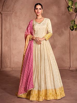 Anarkali Suit With Chinon Dupatta And Elegant Thread Weaving Embroidery Work For Wedding And Festive Wear