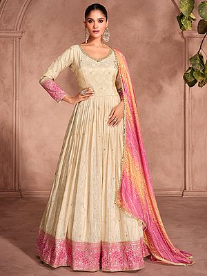 Anarkali Suit With Chinon Dupatta And Elegant Thread Weaving Embroidery Work For Wedding And Festive Wear