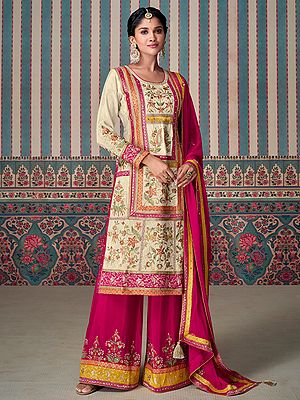 Women's Elegant Chinon Salwar Kameez With Rich Thread Weaving Embroidery Work For Wedding And Festive Wear