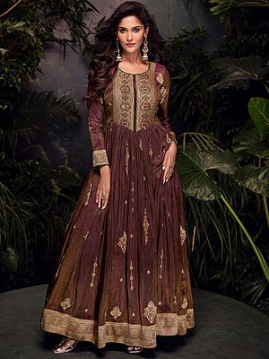 Opulent Viscose Silk Anarkali Suit With Rich Thread Weaving Embroidery Work For Women Wedding And Party Occasion