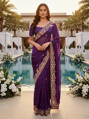 Jimmy Choo Saree With Embroidery Sequance Work And Mono Banglori Silk Blouse For Wedding Party Reception