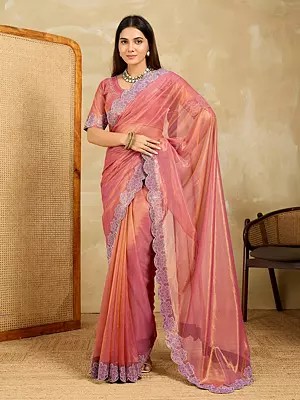 Designer Fendy Soft Net Saree Adorned With Swarovski Embellishments And Beautiful Cutwork Detailing