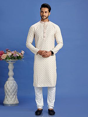 Digital Printed Cotton Mandarin Collar and Embroidery Work Straight Festive Wear Kurta Pajama Set