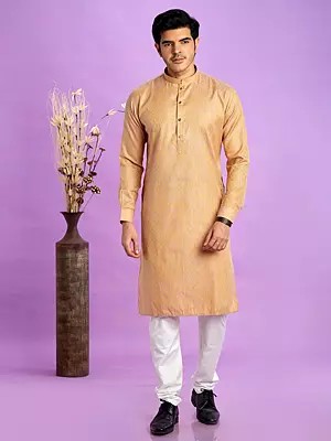 Light Brown Check Pattern Straight Kurta with Churidar Pajama for Festive Occasions