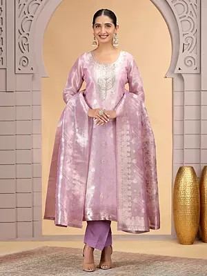 Purple Organza Jacquard Party Wear Pant (Salwar) Suit with Pattern Work and Dupatta