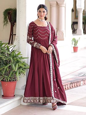 Gown With Dupatta In Vichitra Silk Fabric Featuring Rich Sequins Embroidery For Party Festive And Wedding Functions