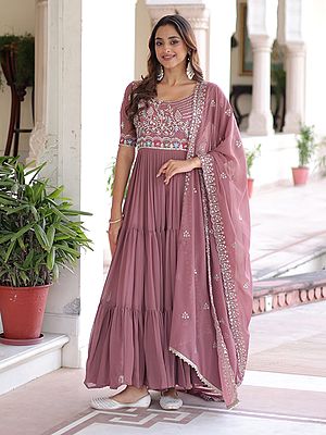 Luxury Faux Blooming Gown With Dupatta Featuring Elegant Sequins Multithread Beads Embroidered Detailing For Women