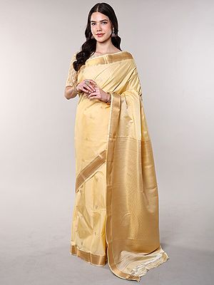 Summer-Melon Saree with Golden Thread woven Bootis and Border from Bangalore