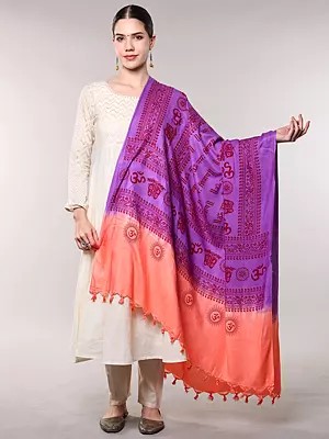 Dual-Shaded Prayer Shawl with Printed Om Namah Shivay Mantra