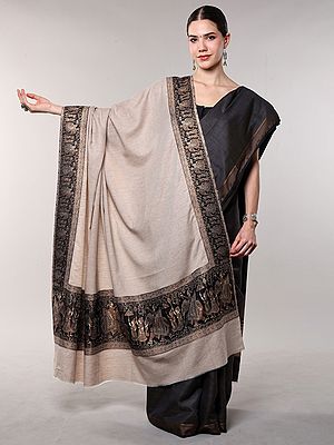 Sheer-Bliss Extra Wide Shawl with Zari work and Woven Procession of King Border from Amritsar
