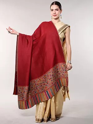 Reversible Wool Shawl with Kani Weave Floral Palla from Amritsar