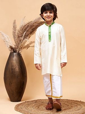 Viscose South Indian Style Kurta With Cotton Blend Mundu