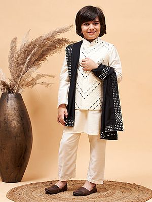Viscose Mirror Embroidered Modi Jacket And Dupatta With Kurta Pajama