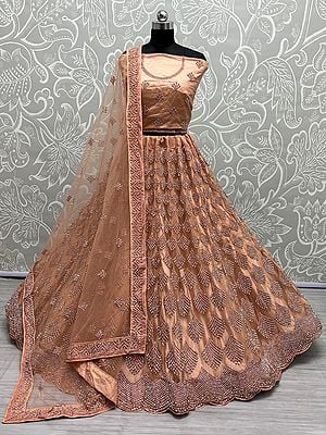 Net Bridal Lehenga Choli With Multi Thread, Zircon-Diamond, Dori Embroidery And Soft Net Dupatta