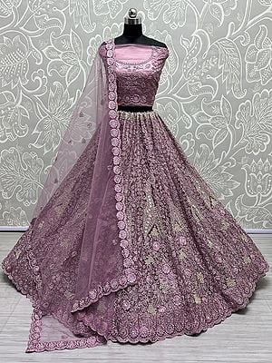 Net Bridal Lehenga Choli With Floral Vine Motif Embroidered Dori, Mirror, Multi-Thread, Diamond Work And Soft Net Scalloped Dupatta