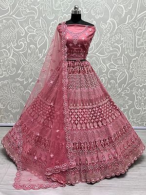 Heavy Net Embellished Scalloped Lehenga Choli with Rainbow-Sequins and Soft Net Dupatta