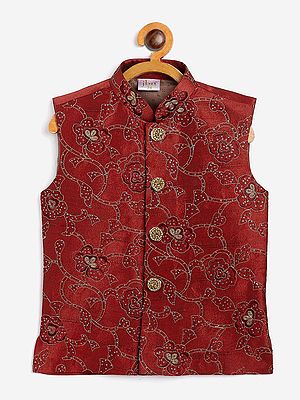 Silk Blend Floral Embroidered Modi Jacket