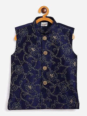 Silk Blend Floral Embroidered Modi Jacket