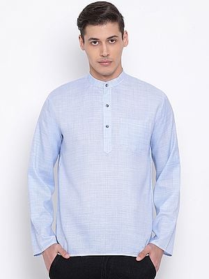 Cotton Blend Shirt Style Kurta with Front Pockets