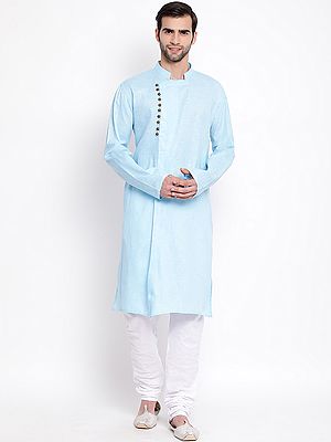 Cotton Blend Angrakha Style Straight Kurta with White Pure Cotton Pajama