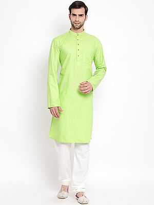 Green Cotton Blend Kurta Pajama Set for Men
