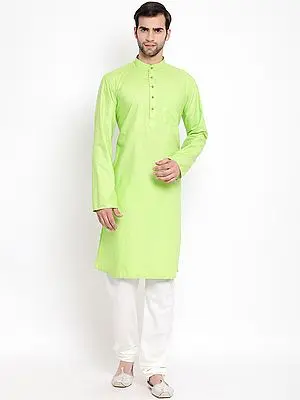Green Cotton Blend Kurta Pajama Set for Men