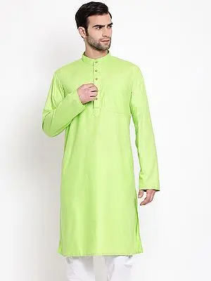 Green Cotton Blend Mandarin Neck Kurta