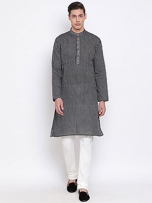Pure Cotton All-Over Stripes Pattern Kurta with Cotton Blend Cream Pajama