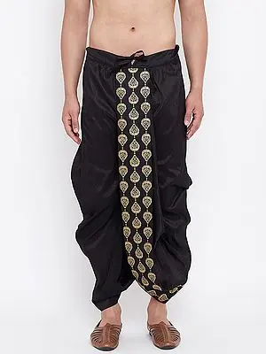 Silk Blend Traditional Paisley Motif Embroidered Dhoti (Ready To Wear)