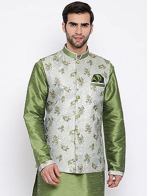 Grey Cotton Silk Digital Printed Modi Jacket