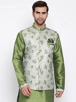 Grey Cotton Silk Digital Printed Modi Jacket