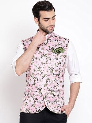 Silk Blend Pink Digital Floral Print Modi Jacket