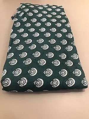 Peacock-Green Floral Motif Viscose Muslin Silk Fabric (Hand Screen Printed)