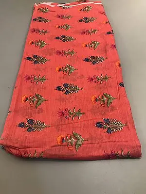 Dark-pink Multi Floral Butta Pattern Viscose Muslin Silk Fabric (Hand Screen Printed)