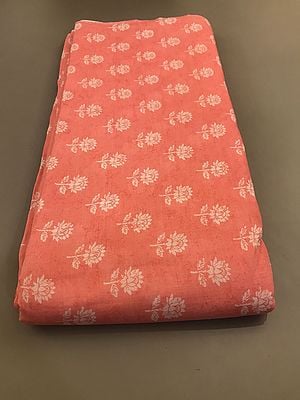 Peach Lotus Floral Pattern Viscose Muslin Silk Fabric (Hand Screen Printed)