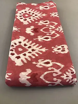Rust-Red Ikkat Motif Viscose Muslin Silk Fabric (Hand Screen Printed)