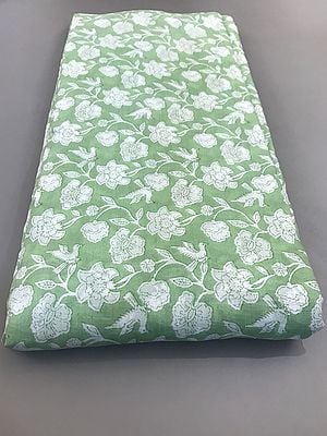 Pastel-Green Bird-Floral Vine Pattern Viscose Muslin Silk Fabric (Hand Screen Printed)