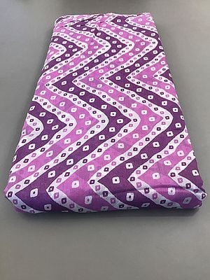 Violet-Purple-White Bundi In Chevron Pattern Viscose Muslin Silk Fabric (Hand Screen Printed)